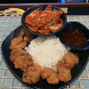 Tsunami shrimp with side of kimchi