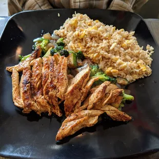 Hibachi teriyaki chicken with veggies and fried rice