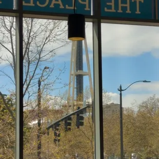 View out of the window of the space needle