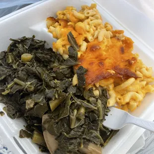 Collard greens and Mac and cheese