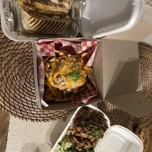 Wrap, fries, Chicken &amp; Beef Bowl