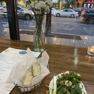 Free bread and cilantro salad