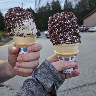 Peanut butter &amp; Raspberry vanilla twist! Both topped with chocolate sprinkles