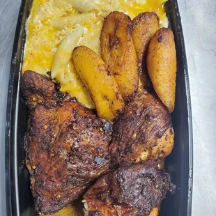 Mac &amp; Cheese Plantain &amp; Jerk Chicken