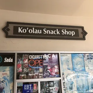 a sign above a window
