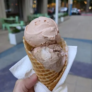 Two Indian scoops on a dosa waffle cone!