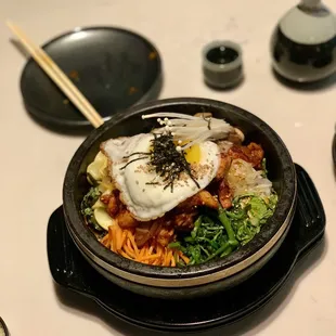 Spicy chicken bibimbap with egg