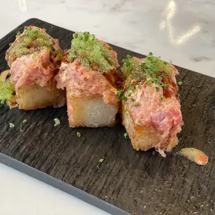 Crispy rice with spicy tuna
