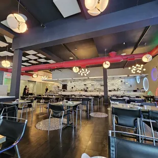 the interior of a modern restaurant