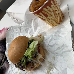 Veggie burger with fries