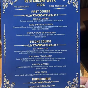 Restaurant Week menu