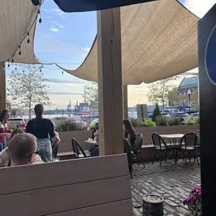 Outdoor seating. View of the Wharf