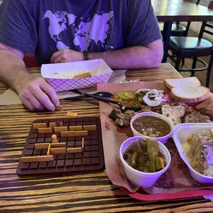 Brisket, Pulled Pork, Turkey, Gumbo, Green Beans &amp; amazing Peach Bread Pudding!