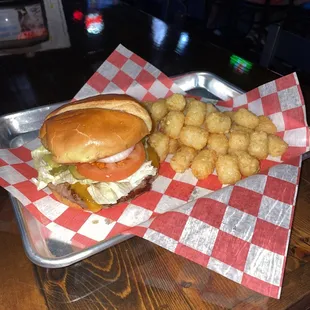 Koozies burger with tots