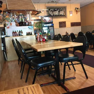 tables and chairs in a restaurant