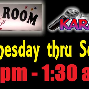 a karaoke sign and a microphone