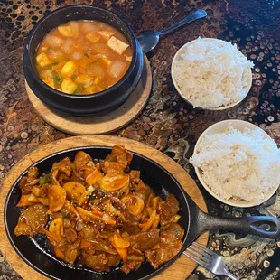 Top - Korean Stew, Bottom - Spicy marinated pork
