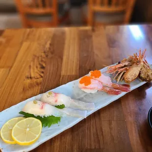 Shima Aji and Sweet Shrimp Nigiri