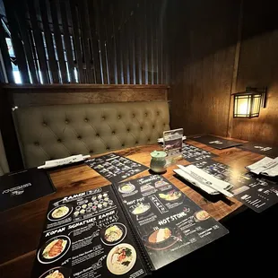 a table with menus on it