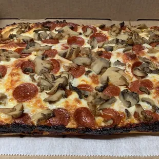 Pepperoni and mushroom Sicilian