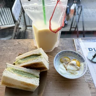 Soy Milk Kaya Butter Toast Malaysian Style 1/2 Boiled Eggs