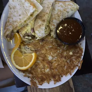 Breakfast Quesadilla w/ Canadian Bacon (sorry the photo is blurry, I was in a hurry to eat!)