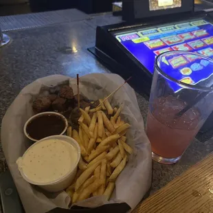 steak bites and fries