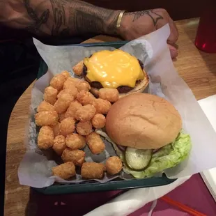 Taters and juicy burger