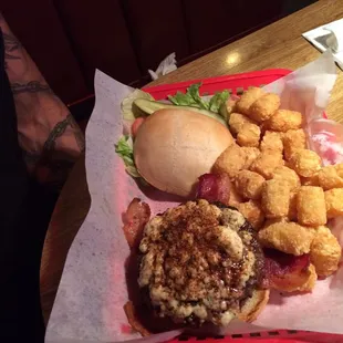 Black and Bleu Burger and tots! 7.99