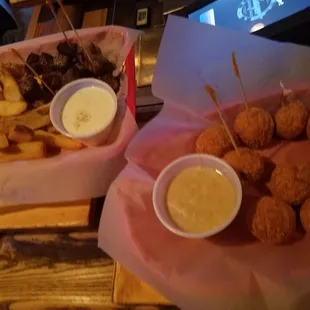 Steak bites and cordon Bleu balls