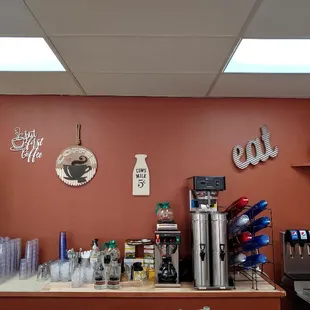a coffee bar with a variety of drinks