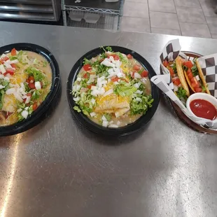 Beef and been burrito, chicken tacos