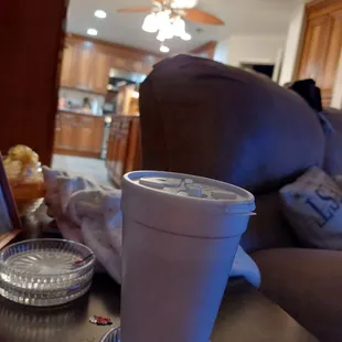 a coffee cup on a coffee table