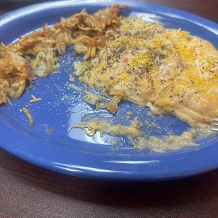 Huevos rancheros with a tablespoon of hashbrowns
