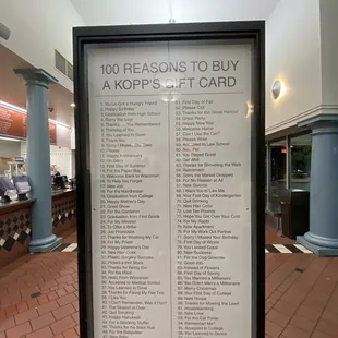 a list of items on display