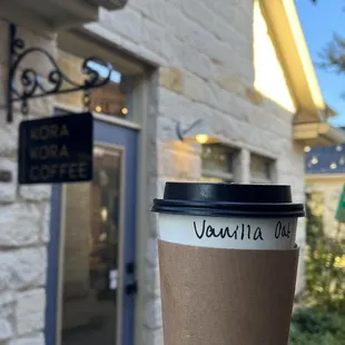 Outside Kora Kora with my coffee