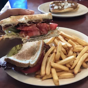 Fresh lettuce and tomato for my BLT sandwich. The bacon was thick and crispy as well.