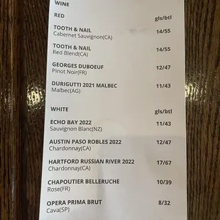 Wine list 7/27/24