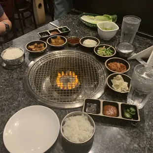 banchan and sauces for Korean barbeque