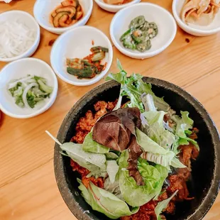 Spicy pork hot stone Bibimbap