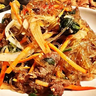 a plate of asian food