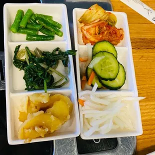 a variety of food items on a table