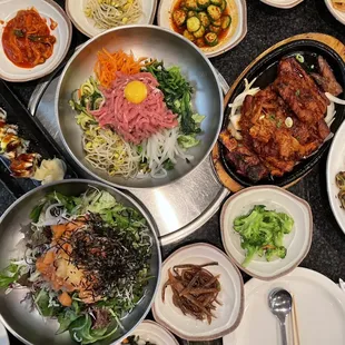 a table full of asian food