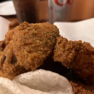 fried chicken with a side of sour cream