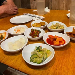 a variety of dishes on a table