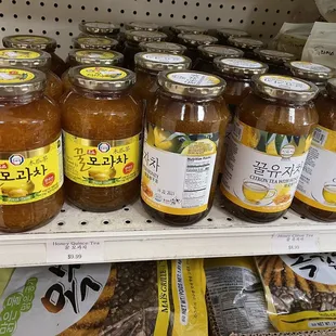 jars of honey on a shelf