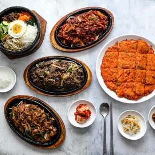 a variety of dishes on a table