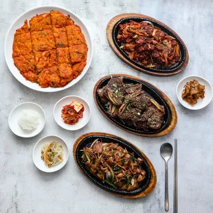 a variety of dishes of food