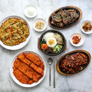 a variety of dishes on a table