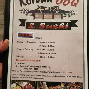 Front of menu